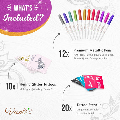 Vanli’s Temporary Tattoo Markers – Body Markers For Adults & Teens – 10 Waterproof Fake Tattoos And 30 Tattoo Stencil Paper Included – Body Art Ma...