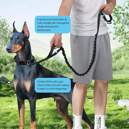 Thickened all-nylon large leash, 51 "to 37" adjustable leash, quick release leash, Shock absorbing dog leash, 2 handle leash, bungee dog leash, el...