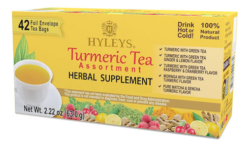 Hyleys Turmeric Tea - Assorted Flavors - 42 Tea Bags - Wellness Herbal Supplement...