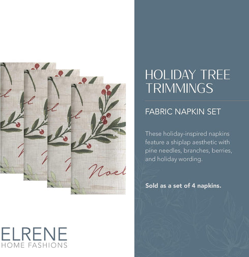Elrene Home Fashions Holiday Tree Trimmings Fabric Napkins, Set of 4, 17 Inches x 17 Inches...