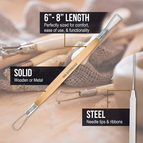 US Art Supply 12-Piece Pottery and Clay and Sculpting Tools Set with Canvas Zippered Case...