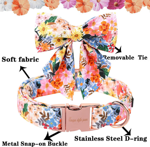 Unique style paws Cartoon Dog Collar with Bow Spring Summer Collar with Flower for Small Medium Large Boys Girls Dogs...
