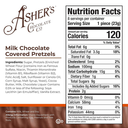 Asher's Chocolates, Chocolate Covered Pretzels, Gourmet Sweet and Salty Candy, Small Batches of Kosher Chocolate, Family Owned Since 1892 (6.5oz, ...