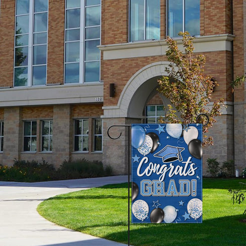 Class of 2024 Congrats Grad Small Decorative Garden Flag, Blue Graduation Cap Balloon Yard Lawn Outside Decor, High School College Burlap Outdoor ...