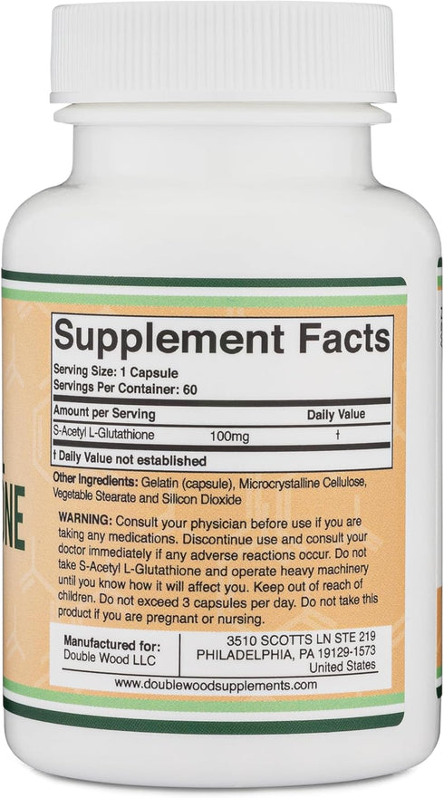 S-Acetyl L-Glutathione Capsules - 100mg, 60 Count (Acetylated Glutathione Antioxidant - More Absorbable Than Glutathione and Liposomal Glutathione...