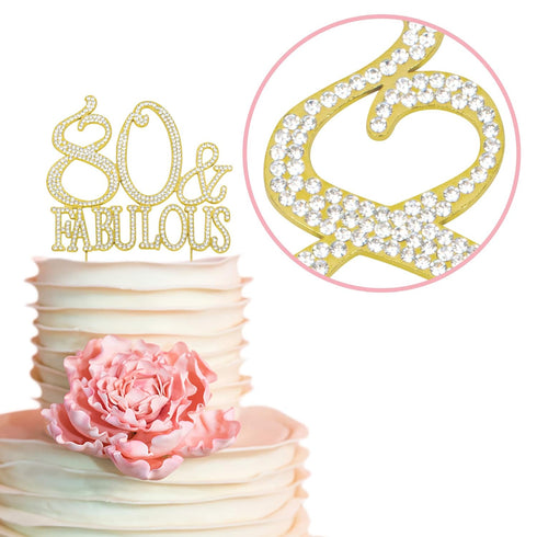 80 Cake Topper - Premium Gold Metal - 80 and Fabulous - 80th Birthday Party Sparkly Rhinestone Decoration Makes a Great Centerpiece - Now Protecte...