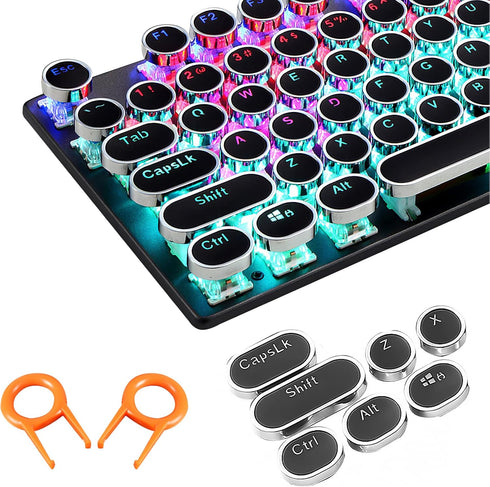 Steampunk Typewriter Keycaps Pudding Keycap Set Typewriter Caps for Backlit Mechanical Keyboard Round Key Cap 104 Keys with Keycap Puller (Black)...