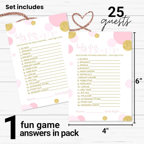 Paper Clever Party Pink and Gold Baby Shower Games for Girls - Word Scramble Cards - Fun Baby Shower Activities - Princess Theme with Twinkle Litt...