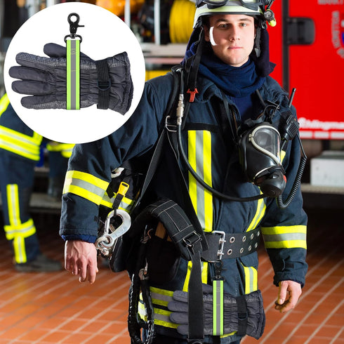 Shappy 2 Pieces Firefighter Glove Strap with Reflective Trim Firefighting Glove Safety Strap Turnout with Swivel Snap Hook Clip (Green)...