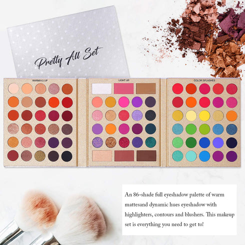 UCANBE Pretty All Set Eyeshadow Palette Holiday Gift Set Pro 86 Colors Makeup Kit Matte Shimmer Eye Shadow Highlighters Contour Blush Powder All I...