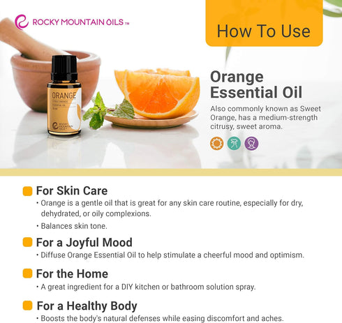 Rocky Mountain Oils Orange Essential Oil - 100% Pure and Natural Aromatherapy Essential Oils for Diffusers, Topical, and Home - 15ml...