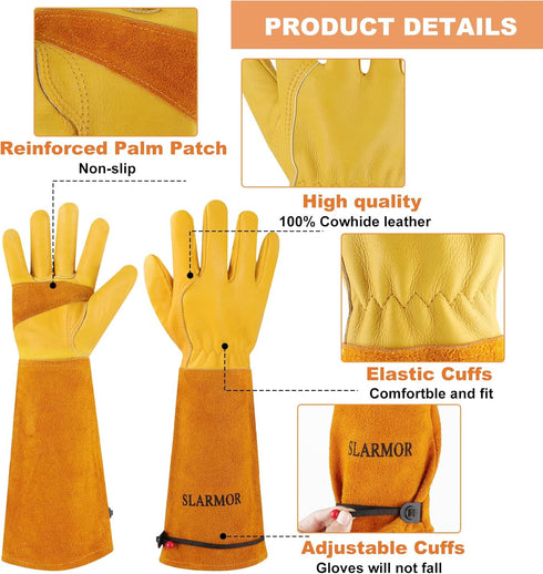 Long Gardening-Gloves Women/Men-Thorn proof Rose Pruning Heavy Duty Gauntlet-M...
