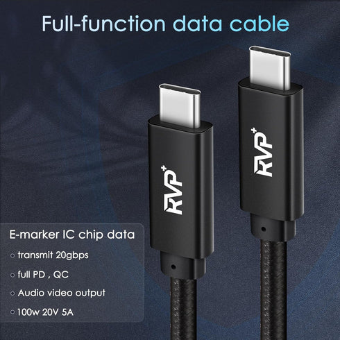 USB C to USB C Cable (2Pack, 100W, 3FT), Nylon Braided 3.2 Gen 2 USB-C Cable, 20Gbps Fast Charging Cable - Black...