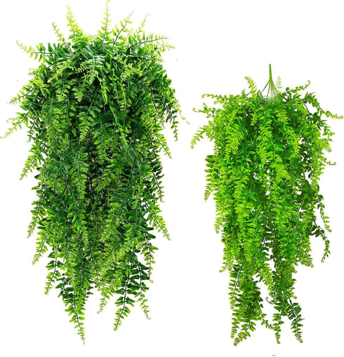 Fake Fern Artificial Hanging Ferns Outdoor Faux Hanging Greenery Plant Indoor UV Resistant Plastic Plants for Wall, Wedding Party, Holiday Decor-2...