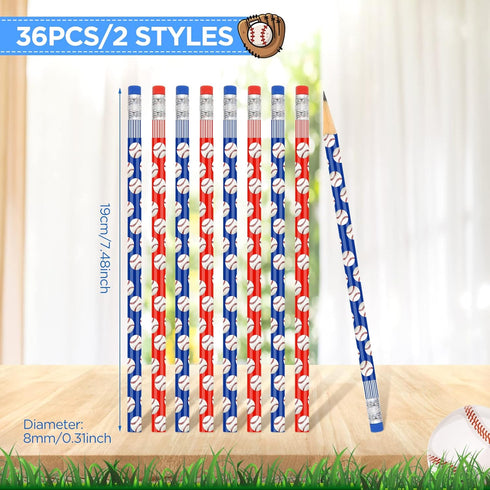36 Pieces Baseball Pencils Baseball Party Favors Unsharpened Baseball Printed Wooden Pencils with Eraser Sports Themed Fun Drawing Pencils for Bas...
