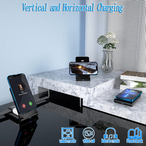 Kabcon Wireless Charger 3 in 1, 15W Foldable Fast Charging Station Compatible for Apple iWatch, AirPods,iPhone 13/13 Pro/12/12 Pro/11/11 Pro Max/X...