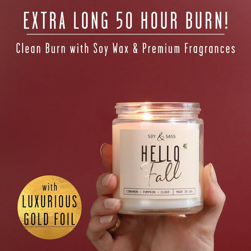 Fall Candles - 'Hello Fall' Fall Candle w/Cinnamon, Spice & Pumpkin Candle I Infused with Essential Oils I Autumn Fall Scented Candles I Pumpkin S...