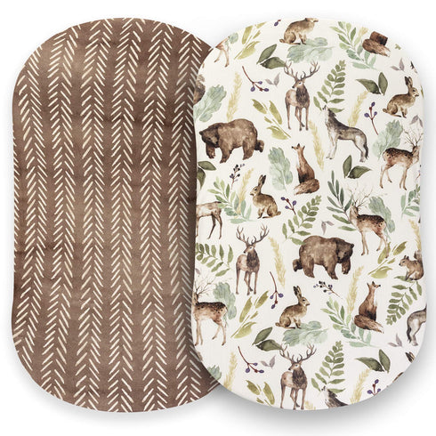 Pobibaby - 2 Pack Premium Bassinet Sheets for Standard Bassinets - Ultra-Soft Cotton Blend, Stylish Woodland Pattern, Safe and Snug for Baby (Wild...