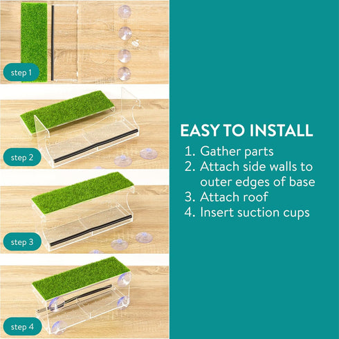 Navaris Clear Bird Feeder with Suction Cups - Window Bird Feeder for Bird Watching - Acrylic Feeder for Birds with Window Suction Cups and Grass -...