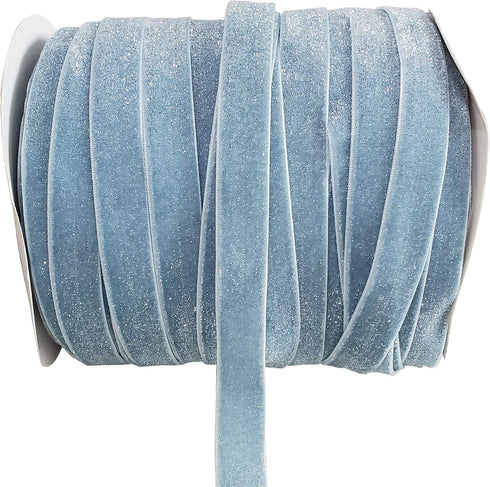 10 Yard Velvet Ribbon Spool, Inlaid with Silver Polyester (Blue, 5/8 in)...