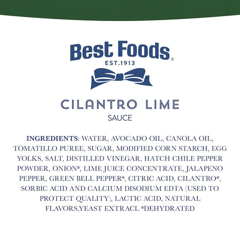 Best Foods Sauce For A Refreshing Condiment, Dip and Dressing Cilantro Lime Gluten Free, Dairy Free, No Artificial Flavors, No High-Fructose Corn ...