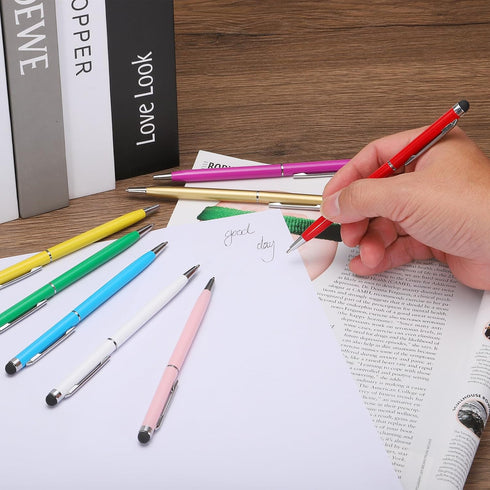 MECCANIXITY 6pcs Metal Stylus Pen Ballpoint Pen 2 in 1 Universal Retractable Ink Pen with Stylus Tips for All Capacitive Touch Screen Device, Gold...