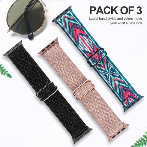 Swhatty Stretchy Nylon Solo Loop Bands Compatible with Apple Watch 38mm/40mm/41mm/42mm for Series 10, Adjustable Braided Sport Elastics Women Men ...