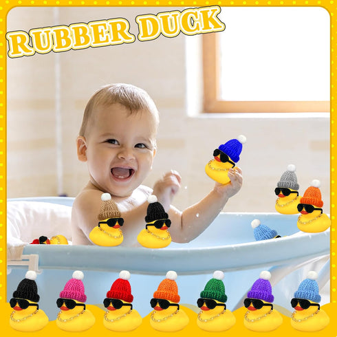 12 Set Mini Ducks with Mini Hats Necklace and Sunglasses Bath Duck Toy for Baby Shower Birthday Swimming Party Gift Favor Decorations...