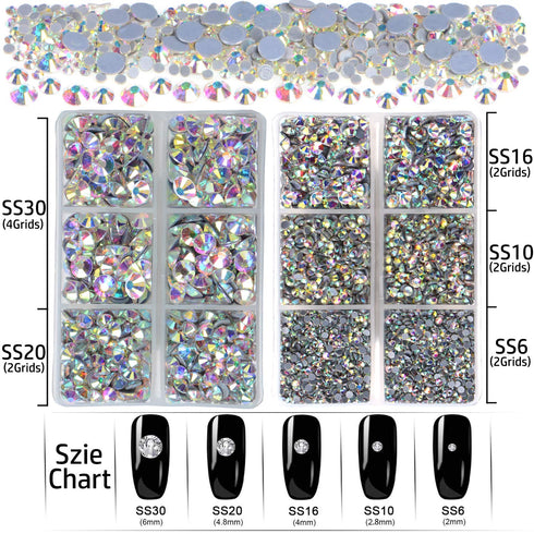 LPBeads 6400 Pieces Hotfix Rhinestones Clear AB Flat Back 5 Mixed Sizes Crystal Round Glass Gems with Tweezers and Picking Rhinestones Pen...