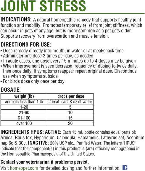 HomeoPet Joint Stress, Joint Support for Dogs and Cats, Liquid Pet Meds to Support Healthy Joint Movement, 15 Milliliters...