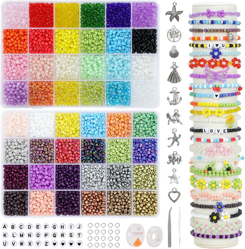 UOONY 7200pcs 48 Colors 4mm Glass Seed Beads for Jewelry Making Kit, Friendship Bracelet Beads, Glass Beads for Bracelets, Beads Set for Charm Nec...