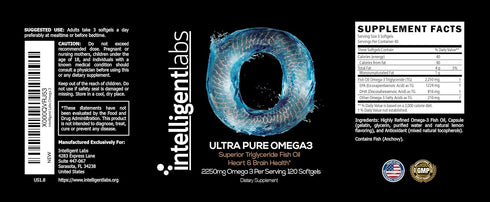Intelligent Labs Triglyceride Omega 3 | 2250mg per 3-Capsule Serving | Burpless Fish Oil Capsules | Cardiovascular, Brain, Joint & Eye Support | 1...