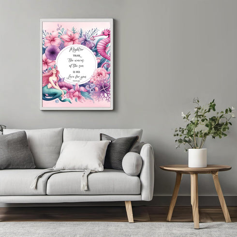 Posterizer 1 pcs-girly mermaid bible verse art-Psalm 93: 4-Kids Room Art-Religious Posters-Gifts for Christians-Living Room Bedroom Decor- UNFRAME...