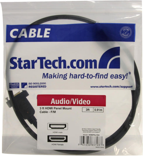 StarTech.com 3ft HDMI Female to Male Adapter, 4K High Speed Panel Mount HDMI Cable, 4K 30Hz UHD HDMI, 10.2 Gbps Bandwdith, 4K HDMI Female to HDMI ...