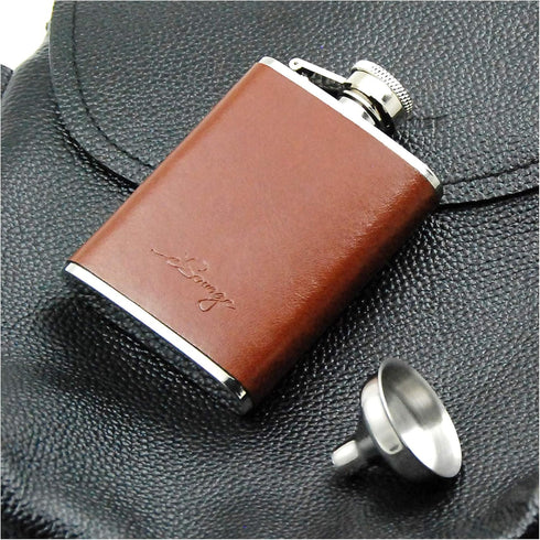 3oz Brown Red Leather Wrapped Hip Flask with a Funnel 18/8 Stainless Steel-YM102...