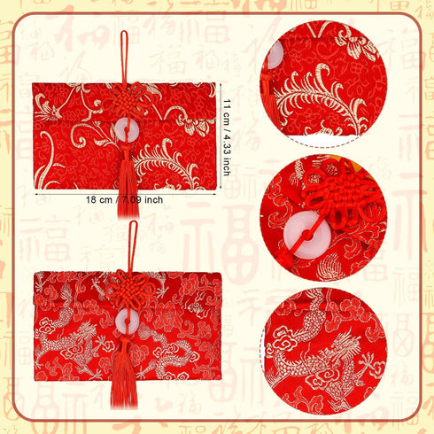 4pcs Satin Chinese Red Envelopes, Exquisite New Year Lucky Money Envelopes with Chinese Knot & Jade Pendant Lunar Spring Festival Hong Bao Wedding...