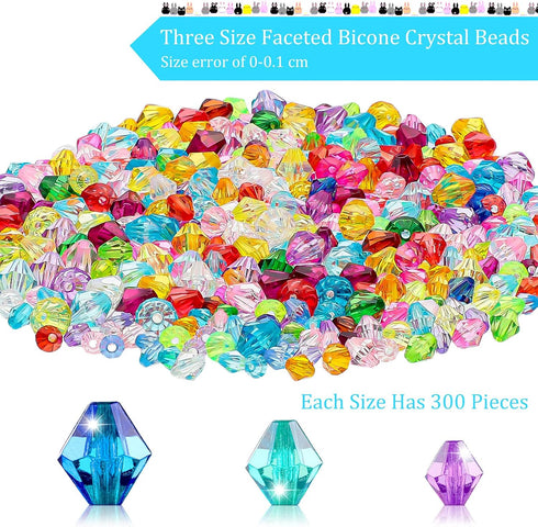 900 Pieces 3 Size Faceted Bicone Crystal Beads Bicone Mix Color DIY Craft Beads for Bracelet Necklace Earring Jewelry Making...