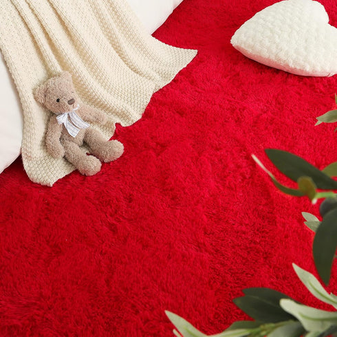 LOCHAS Ultra Soft Indoor Modern Area Rugs Fluffy Living Room Carpets for Children Bedroom Home Decor Nursery Rug 3x5 Feet, Red...