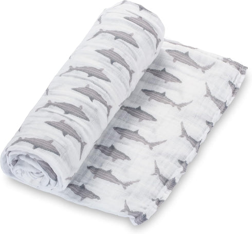 Swaddle Blanket | 100% Muslin Cotton | Newborn and Baby Nursery Essentials for Boys, Registry | Shark Print...