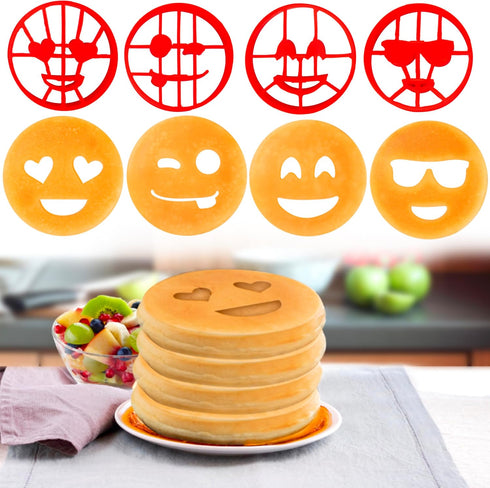 Emoji Pancake Molds & Egg Rings- 4 Pack for Kids AND Adults- Reusable Silicone Smiley Face Maker Doubles as Cookie Cutter- Breakfast Treat, Baking...