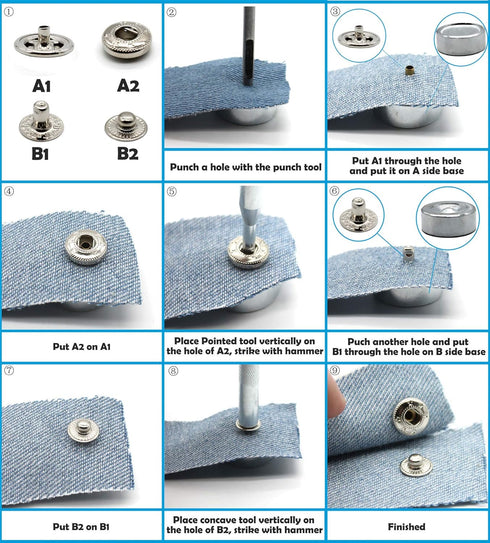 12 Sets Heavy Duty Leather Snap Fasteners Kit, 15mm Metal Snap Buttons Kit Press Studs Leather Rivets and Snaps for Clothing, Leather, Jeans, Jack...