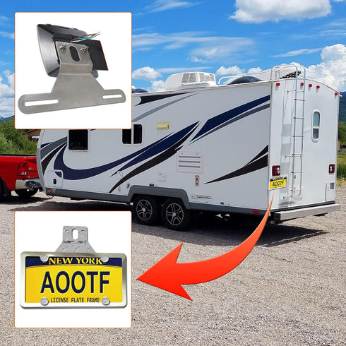 Aootf Trailer License Plate Bracket Holder- Truck/RVs/Boats Aluminum Car Tag Holder and Stainless Steel Chrome Frame, Universal License Plate Ligh...