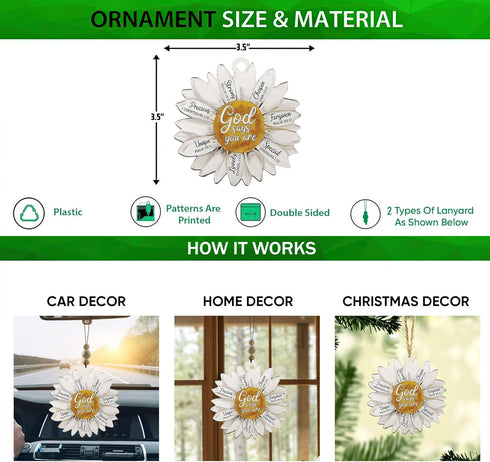 Talataca Daisy 2D Flat Car Ornament & Wood Beads, God Says You are Christian Beaded Rear View Mirror Accessories, Rearview Hanging Charm, Christma...