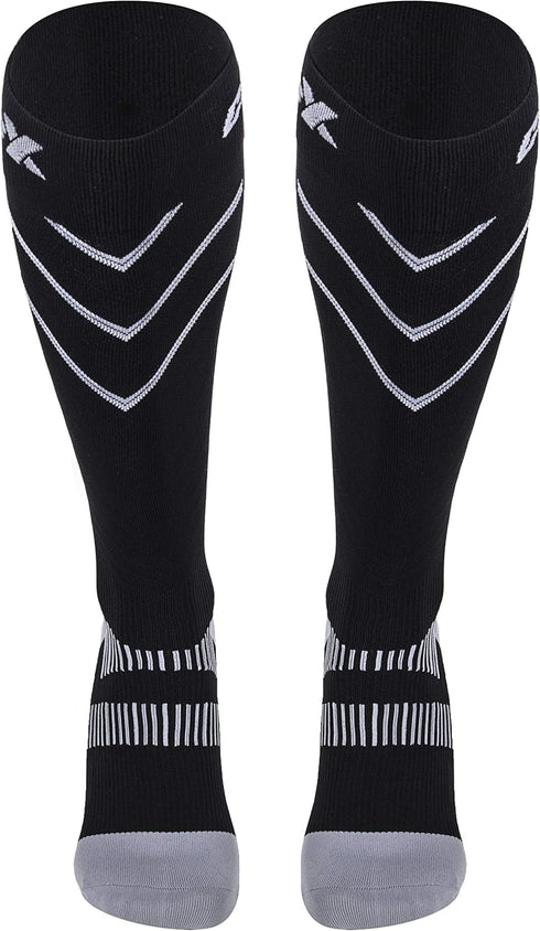 CSX 20-30 mmHg Compression Socks for Men and Women, Knee High, Recovery Support, Athletic Sport Fit, Silver on Black, Medium...