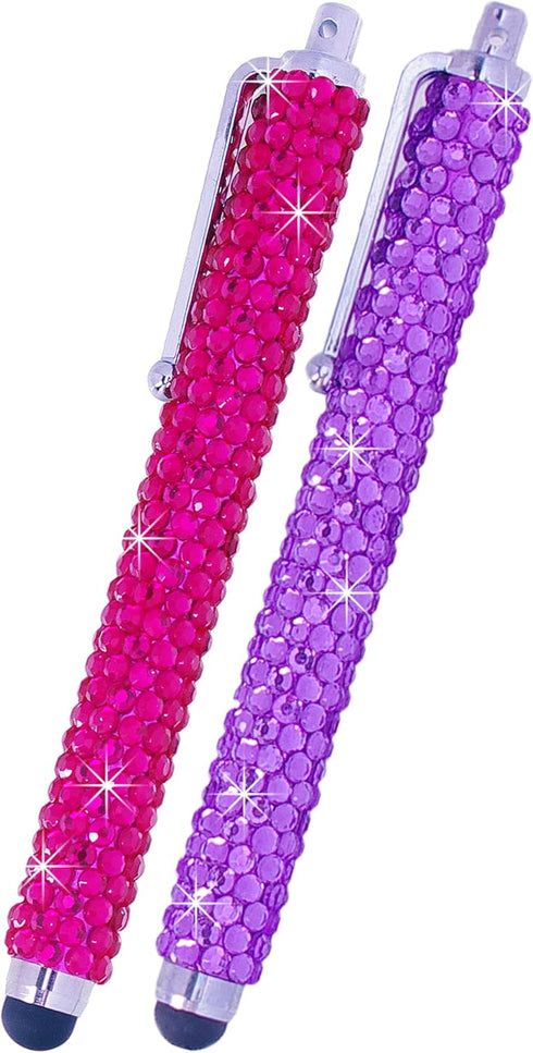 Eco-Fused Universal Bling Stylus Pens - 2 Long Gem Covered Stylus Pens Compatible with All Capacitive Touchscreen Devices (All iPhone, iPad, Andro...