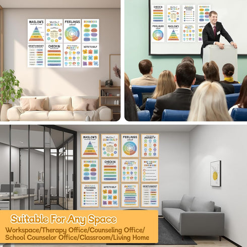 12Pcs Mental Health Posters, Therapy Office Decor, Counseling Office Must Haves School Counselor Supplies, Mental Health Wall Art Decor Home Offic...