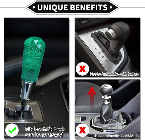 Gear Shifter Knob Kit, 10cm Faux Crystal Stick Shifter Lever Knob Universal for Automatic and Manual Vehicles Durable Acrylic Cyan-Blue with 2 Ada...