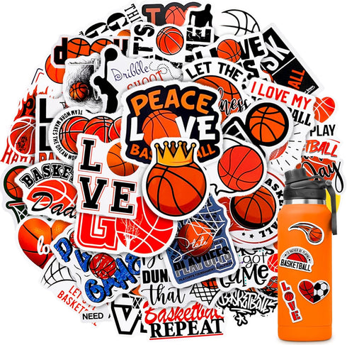 50 Pcs Basketball Stickers, Sports Stickers Basketball Party Favors Decorations Basketball Goodie Bags Basketball Gifts for Teams, Waterproof Stic...