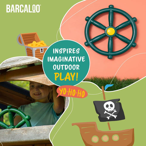 Barcaloo Playground Kids Steering Wheel Toy - Outdoor Playhouse Toys Plastic Pirate Ship Wheel for Jungle Gym or Swing Set Accessories...