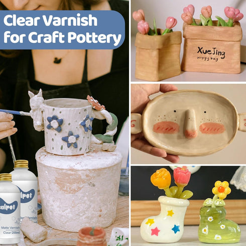 200ml Air Dry Clay Glaze, Gloss Varnish for Air Drying Clay, Air Dry Clay Varnish for Pottery and Acrylic Paint, Colourless, Waterproof, Scratch R...